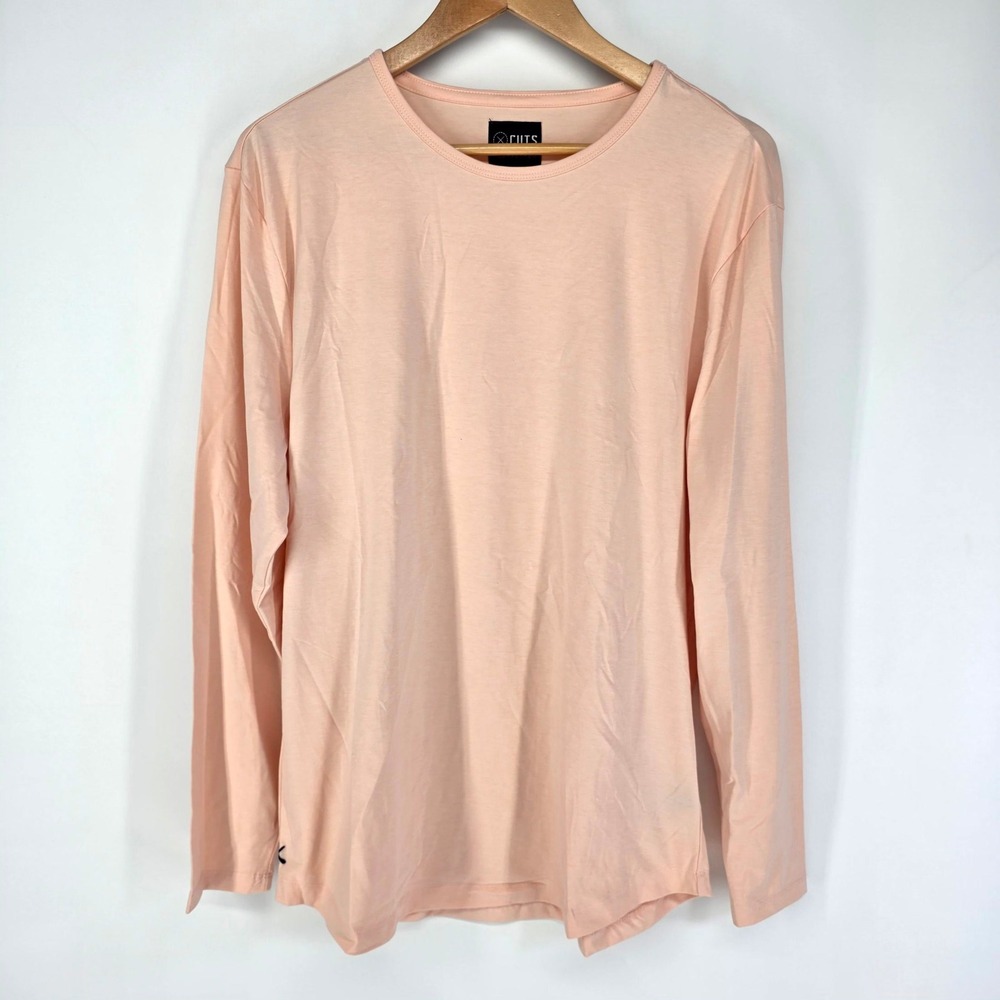 CUTS Long Sleeve Shirt Mens XL Peach Curve-Hem PYCA Pro Crew Neck Minimalist Tee